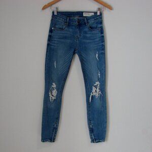 Pistola Jeans Distressed Ripped Skinny Zipped Ankle Hem High Waist Size 25